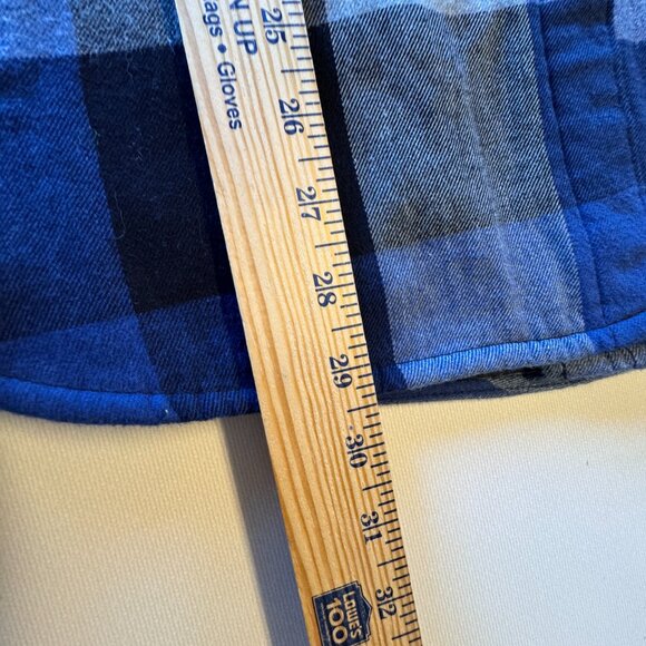 VTG St Johns Bay Quilted Flannel Shacket Mens Medium Blue Buffalo Plaid Pockets - Picture 8 of 10